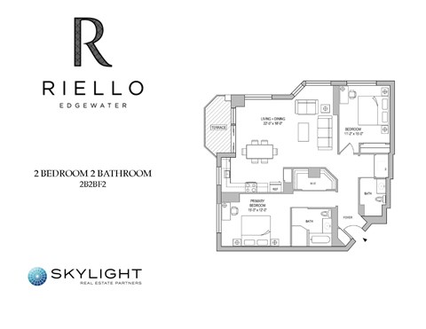 Floor plan for 2 beds, 2 baths, 1225 sqft